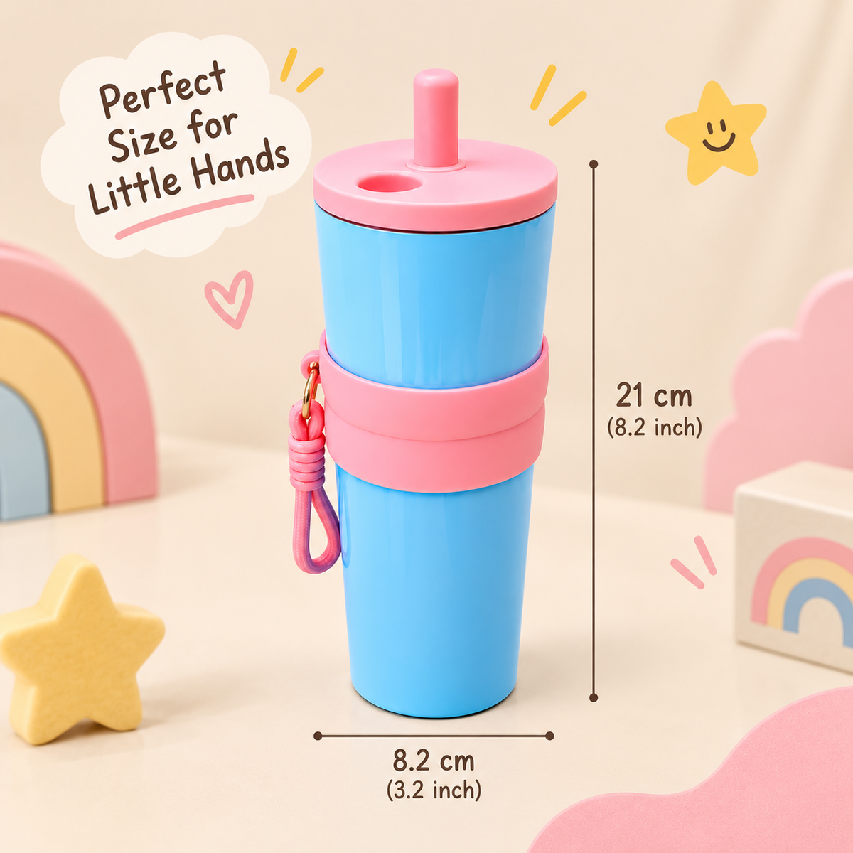 Stainless Steel Kids Tumbler with Straw & Detachable Carry Loop Blue, 710 ml