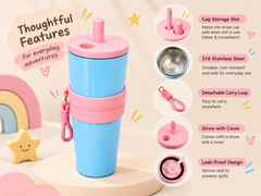 Stainless Steel Kids Tumbler with Straw & Detachable Carry Loop Blue, 710 ml