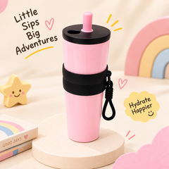 Stainless Steel Kids Tumbler with Straw & Detachable Carry Loop Pink, 710 ml