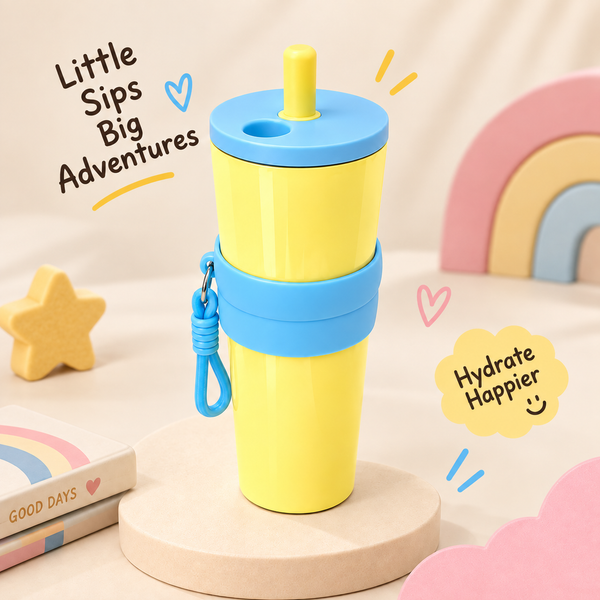 Stainless Steel Kids Tumbler with Straw & Detachable Carry Loop Yellow, 710 ml