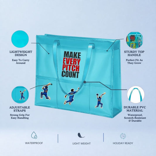 Neon Blue Waterproof Tote - Cricket Edition