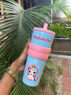 Stainless Steel Kids Tumbler with Straw & Detachable Carry Loop Blue, 710 ml
